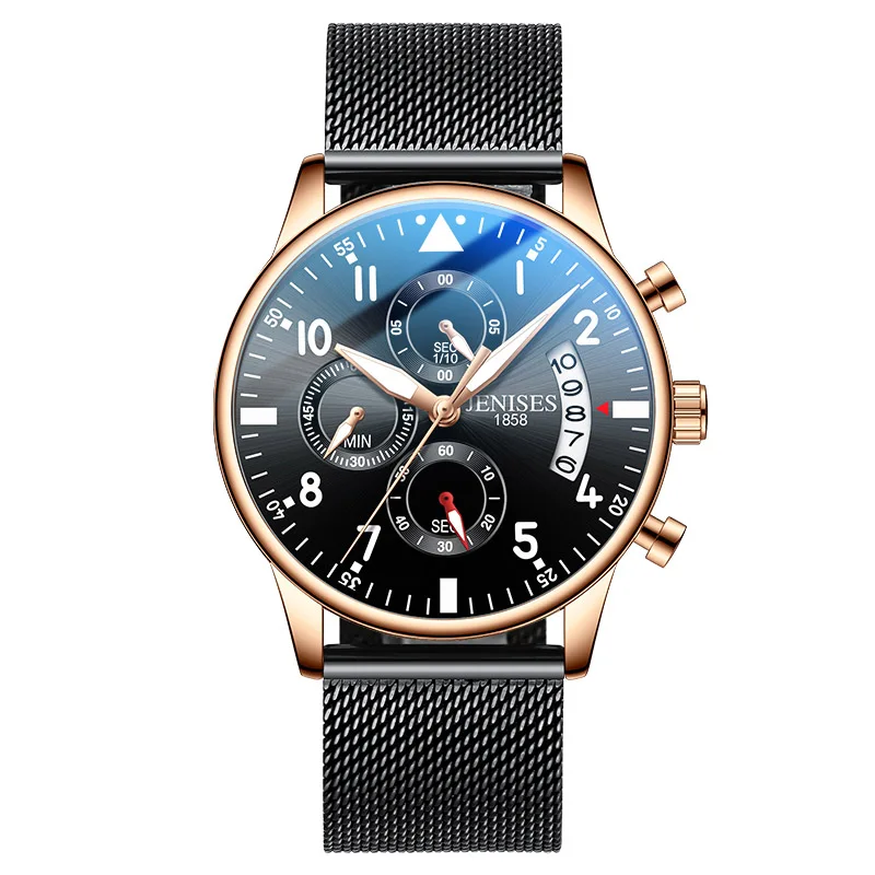 Мужские часы, мужские деловые часы с хронографом, Топ люксовый бренд, мужские часы, кварцевые Классические наручные часы для мужчин, наручные часы - Цвет: gold black mesh