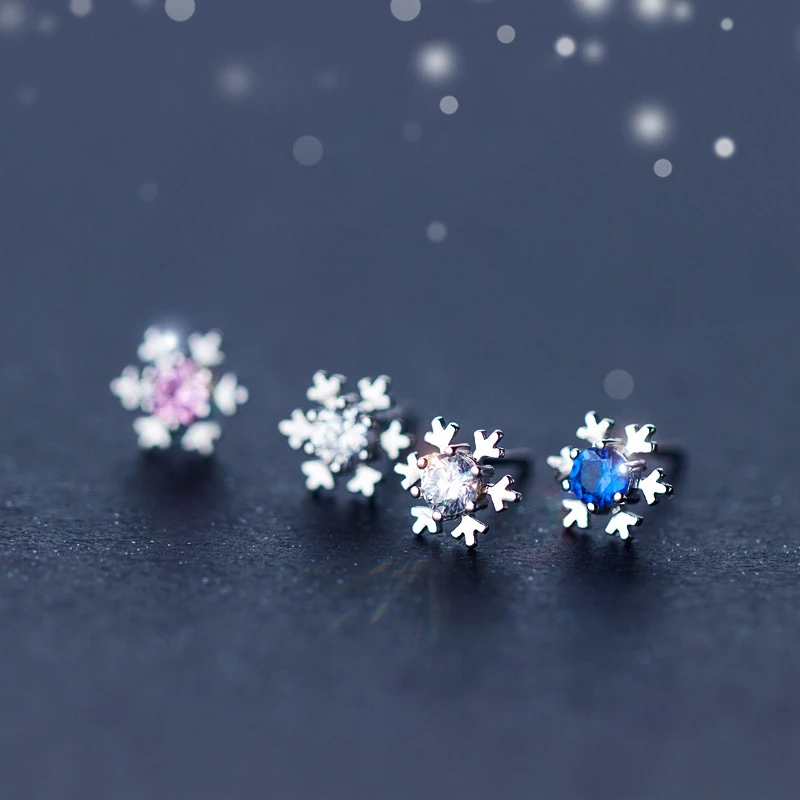 

Hot Small Snowflake S925 Silver Earrings Fashion Fresh Stud Earrings Female Color Sweet Fower Jewelry