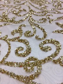 

5yards David-41531 Newest African embroidery Lace With Glued Glitter French net mesh tulle Lace Fabric
