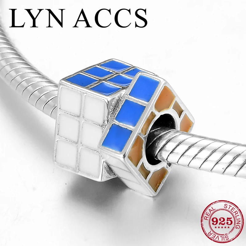 

925 Sterling Silver Color Enamel Magic cube Charm Fine beads Jewelry Making DIY Fit Original Pandora Charms Bracelets
