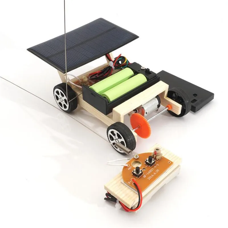 DIY Solar Remote Control Vehicle Wooden Assembly RC Car Science Model