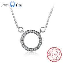 Rotonda Hollow Design CZ Soild 925 Collana In Argento Sterling e Pendenti Con Gemme E Perle Delle Donne di Modo Dell'annata Della Collana Dei Monili (JewelOra NE101957)