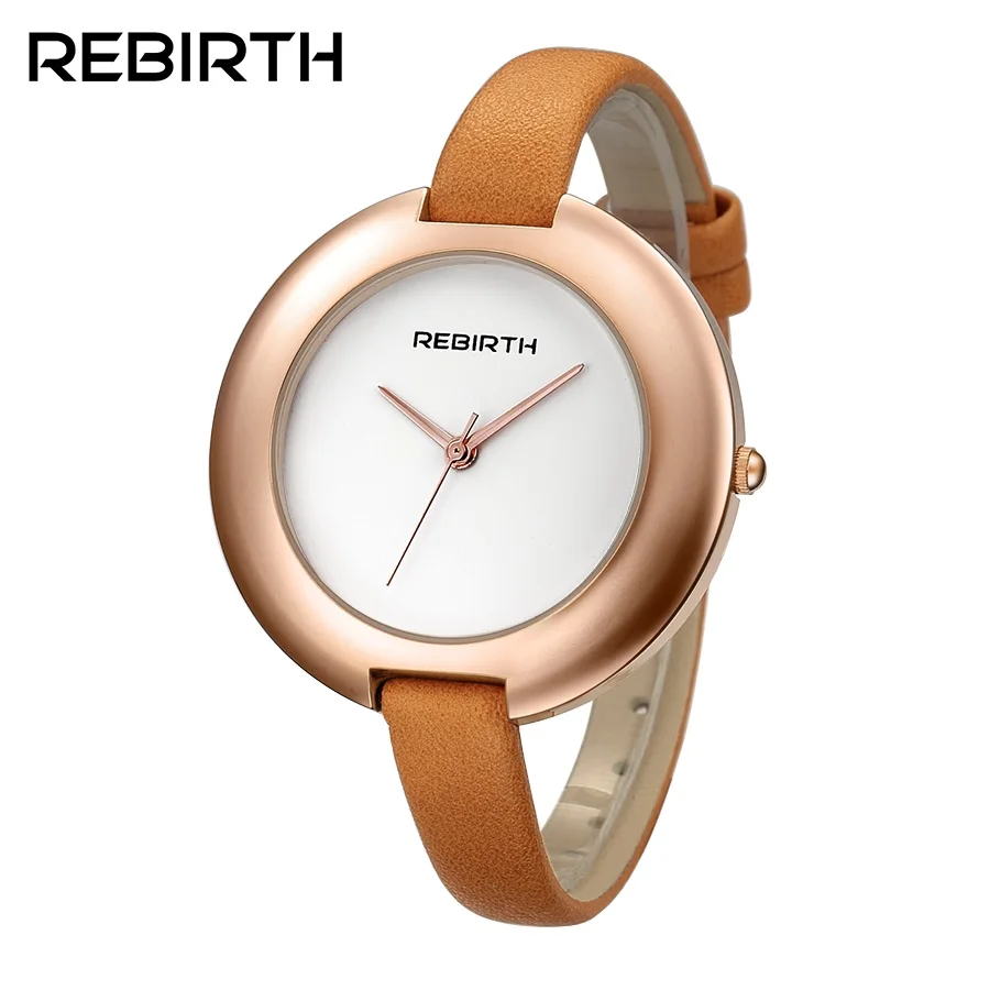 

REBIRTH Women Dress Watches Ladies Wristwatches Quartz Clock Women Leather Strap Watches montre femme reloj mujer zegarek damski