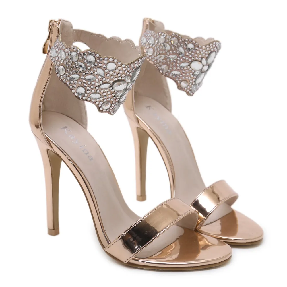 

Flock Crystal Women Pumps Fashion Zipper High Heels Wedding Lady Shoes Thin Heels Chaussure Femme Talon sandals women