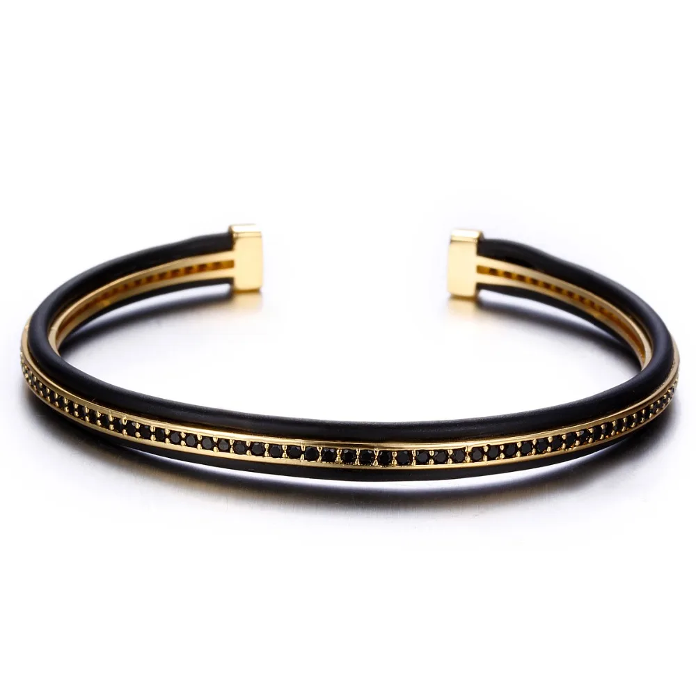 Минималистский циркониевый Открытый браслет и браслеты манжет медного цвета Braclet для женщин и мужчин ручной силиконовые ювелирные изделия для медитации Pulseira - Окраска металла: Gold