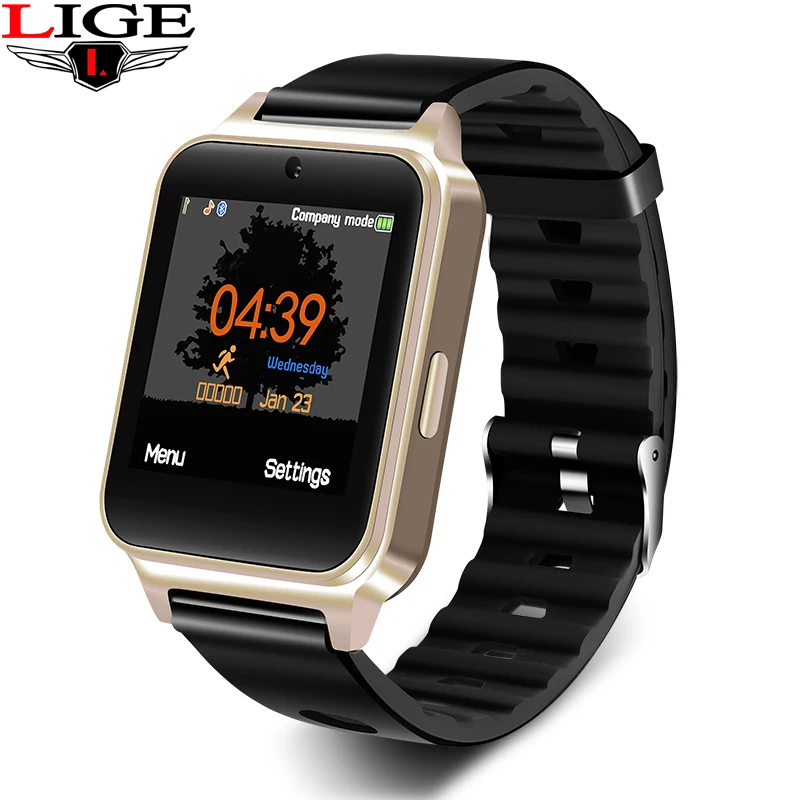 LIGE новые спортивные Смарт-часы с Bluetooth, шагомер, поддержка sim-карты, музыкальная камера, умные часы для мужчин и женщин, модели Reloj inteligente - Цвет: Golden black