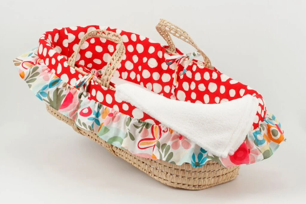 Cotton Tale LZMB Floral Moses Basket Lizzie Collection - Red & White (1)