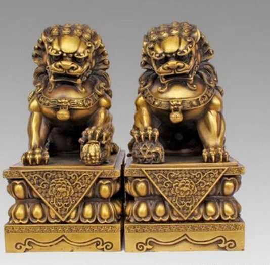 SUIRONG---518 + большая пара бронзовая Китайская Статуя Льва Foo Dog скульптура черная