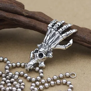 

Pure silver pendants Men vintage thai silver skull pendant necklace punk gothic fashion male