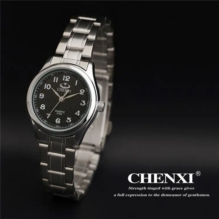 Chenxi брендовые классические роскошные кварцевые женские часы модные благородные подарочные часы для женщин и мужчин наручные часы полностью из нержавеющей стали серебро 010a - Цвет: Black  For Lady