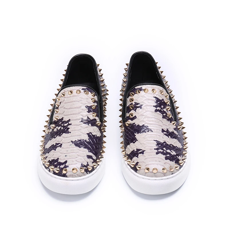 Blue Hommes Été Casual Serpent Qualité En Appartements Mode De 2018 Nouveau Pattern black Rivets Véritable Chaussures Cuir Conduite blue Black fur Mocassins Style Haute Robe White Pattern aSttqwdx