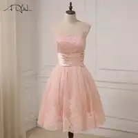 ADLN Cheap Pink Cocktail Dresses Cap Sleeve Applique Pearls Girls Short Party Gowns Zipper Up Back Customized Deisgner
