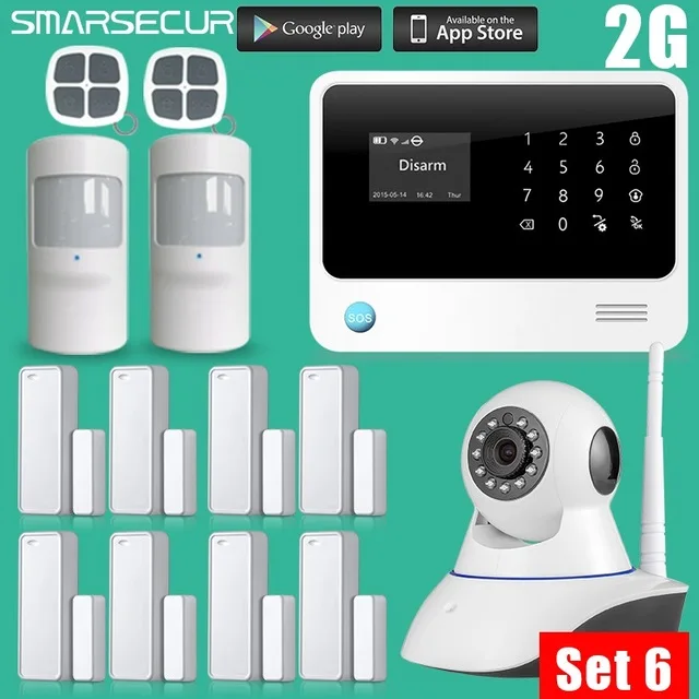 Set 6 Беспроводной домашней безопасности WI-FI GSM GPRS GSM сигнализация системы приложение Дистанционное Управление - Цвет: Set 6