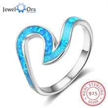 Océano Estilo de Plata de ley 925 Forma de Onda Azul Piedra de Ópalo Anillos de Dedo de la Joyería Partido de Las Mujeres Mejor Amigo Regalo (JewelOra RI102847)