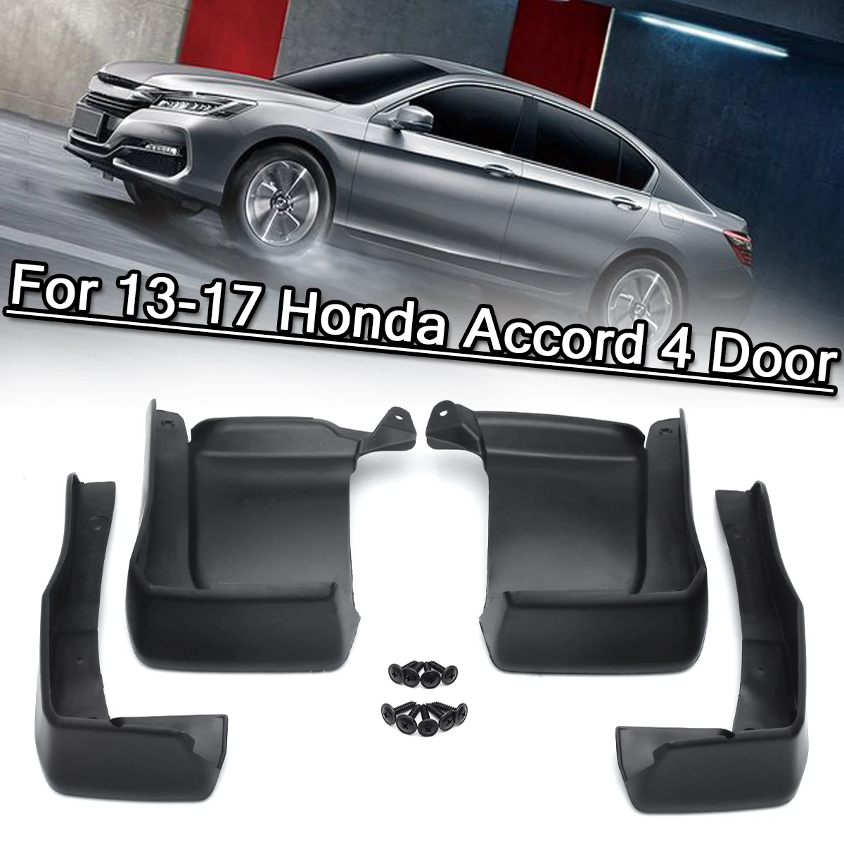 4PCS Black Front Rear Splash Guard Mud Flaps For 2018 Honda Accord 4-DR Sedan