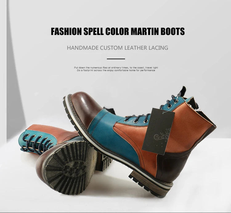 OKHOTCN/повседневные мужские ботинки, смешанные цвета, Ботинки martin в британском стиле, ручная работа, на заказ, кожаные, на шнуровке, мужские, из