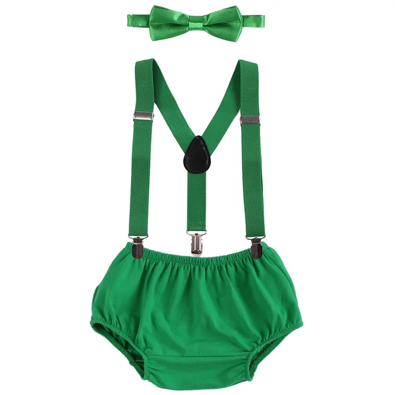 Комплект детской одежды унисекс, костюм для Cake Smash, комплект из 3 предметов, штаны на подтяжках, шорты, галстук-бабочка, милая одежда с принтом стрельбы для маленьких мальчиков и девочек - Цвет: Green