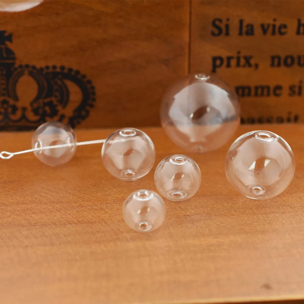 10 шт 12-30 мм полый стеклянный шар с двойным отверстием, Круглый пузырьковый флакон, стеклянный шар, шары, ювелирные изделия, бусины