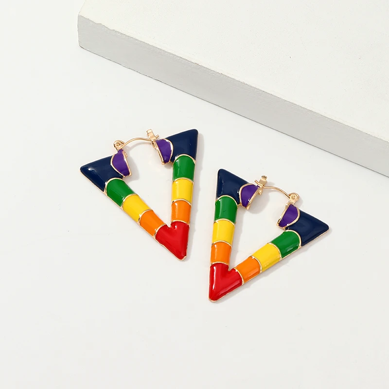 

8Seasons New Fashion Rainbow Color Geometric Triangle Gold Alloy Stud Earrings For Women Party Club Earrings Jewelry ,1Pair