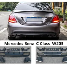 Для Mercedes-Benz C Class W205 C180 C200 C250 C300- задний спойлер& Exhause высокое качество PP бампер диффузор