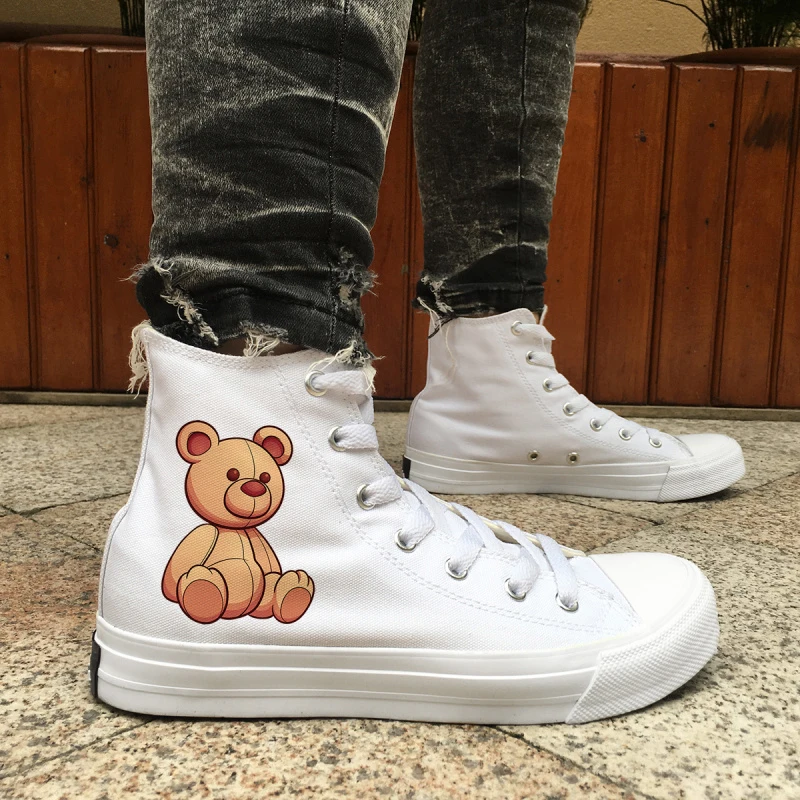 Эспадрильи Wen игрушечный медведь кукла Design белые парусиновые туфли высокие