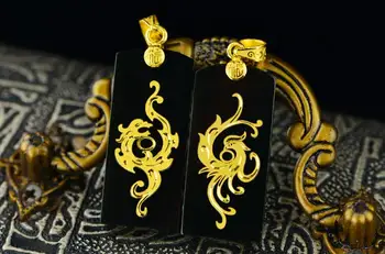 

Gold jade and jade pendants jade dragon and phoenix pendantH17#