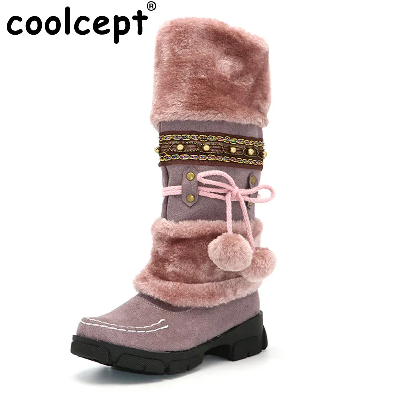 Coolcept Winter Warm Thickened Fur Over Knee High Heel Boots Women Shoes Fashion Sexy Botas Long