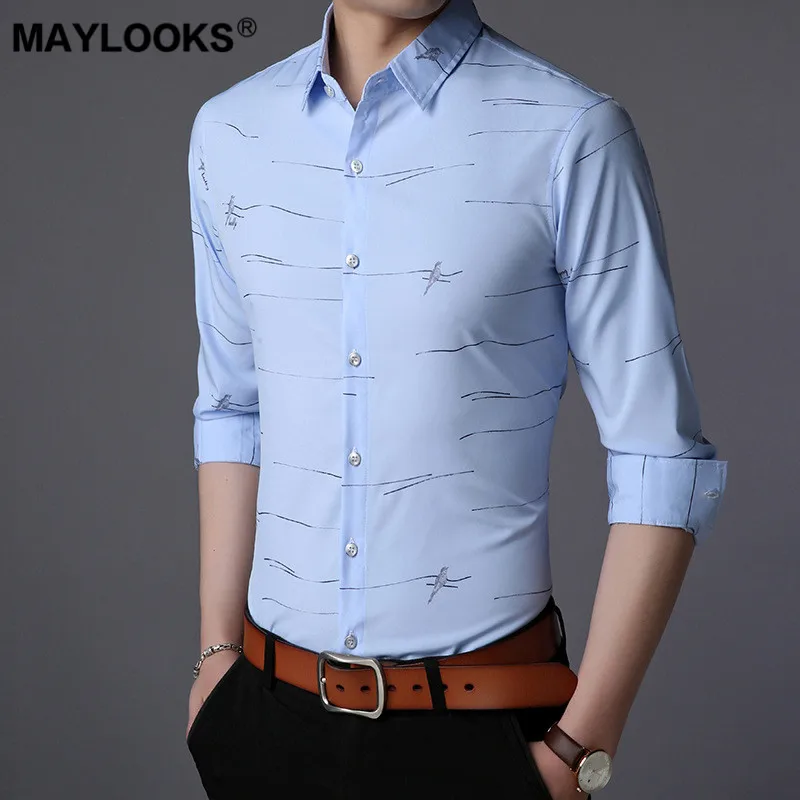 Maylooks 2018 Осенняя Новая мужская рубашка с длинными рукавами Молодежная отворотом