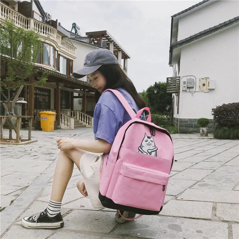 Menghuo Casual Women School Backpack Lovely Cat Printed Canvas Backpack Teenager Girls Large Capacity Ladies School Bag Mochilas (11)