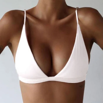 

Female Bra Sexy Bikini Tops Fashion Solid Color Elastic Adjustable Straps Brassiere Lingerie Beachwear Plus Size Bikinis Bras