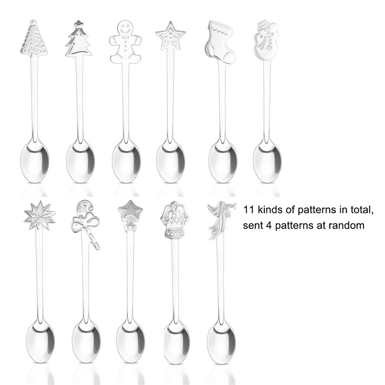 LMETJMA 4 шт./компл. Рождество Кофе нержавеющая сталь для ложек Кофе ложка для малыша пить Чай ложка Рождественская посуда KC0167
