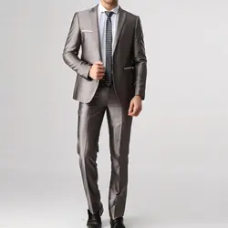 Нарядные Костюмы для свадьбы для Для мужчин Бизнес Стиль костюм Повседневное Для мужчин s блейзеры 2 шт. (куртка + брюки) серый/темно-серый