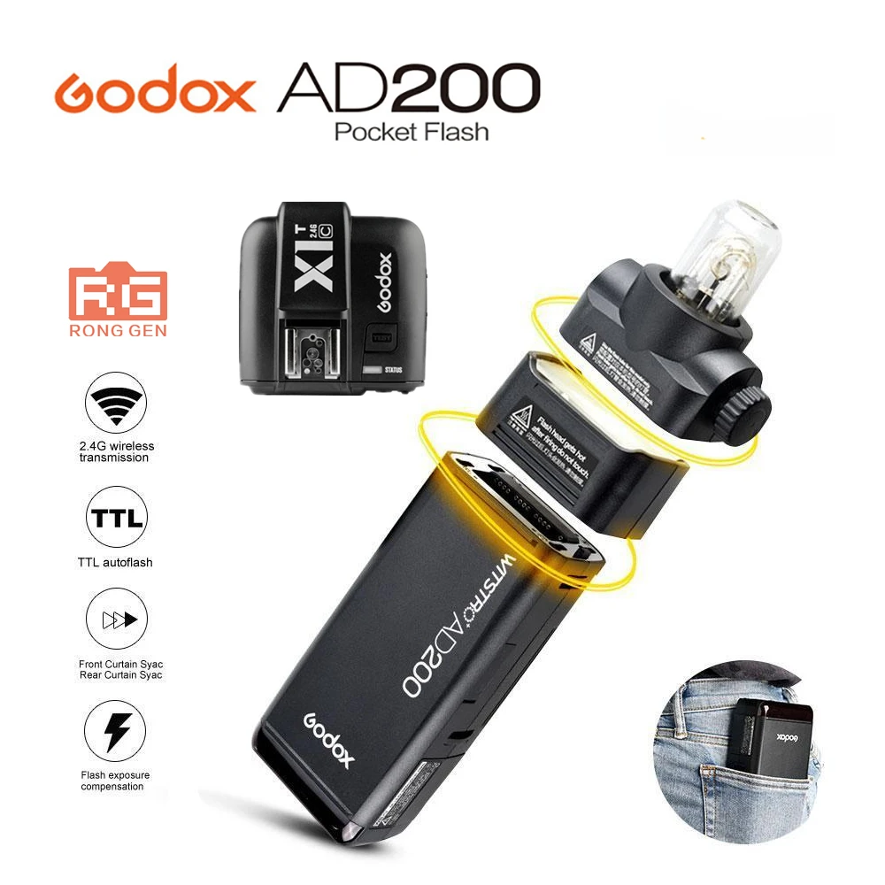 Godox AD200 высокоскоростной TTL Встроенный 2 4G беспроводной наружной съемки SLR flash