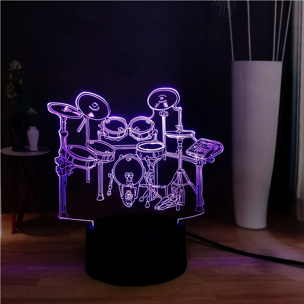 Новая 3D иллюзия электронная лампа музыкальное оборудование бас гитара барабан светодиодный ночник USB Дистанционное украшение для стола подарок для детей