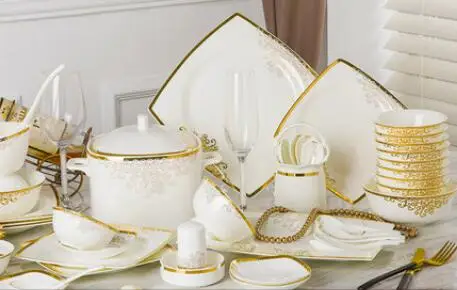 Костяной фарфор, набор посуды, Западно-американские палочки для еды и тарелки, сочетание, свадебный подарок, миски и тарелки, набор, Европейский дом