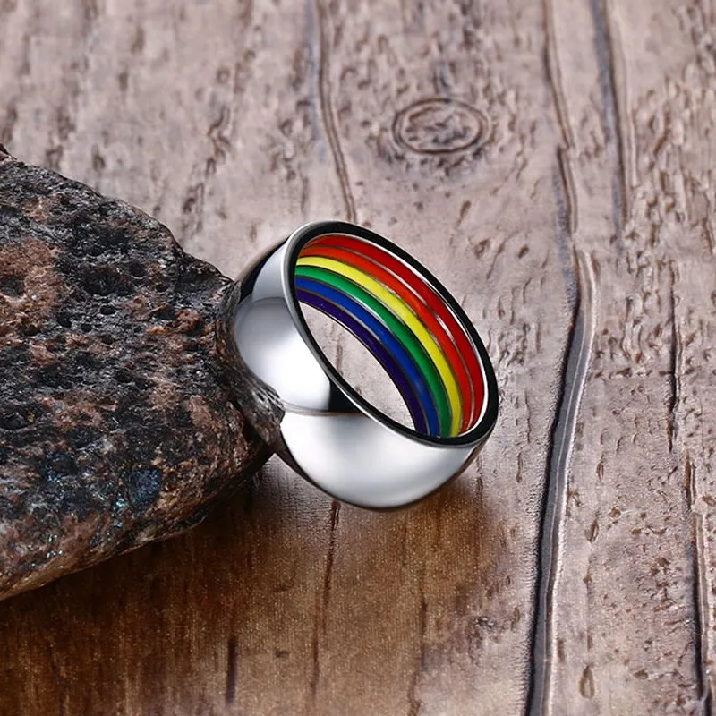 

Rainbow Color Ring Stainless Steel Anillos Wedding Jewelry 8mm Width USA size