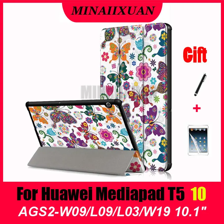 Печатные ультра тонкий чехол для huawei Mediapad T5 10 AGS2-W09/L09/L03/W19 10,1 "Обложка для huawei Mediapad T5 10 Tablet Case + подарок