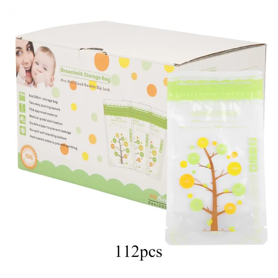 112pcs 235ml Breast milk Storage Bag Mother Milk BPA Free Baby Safe Feeding Bags Baby Food Storage Transparent Single-use