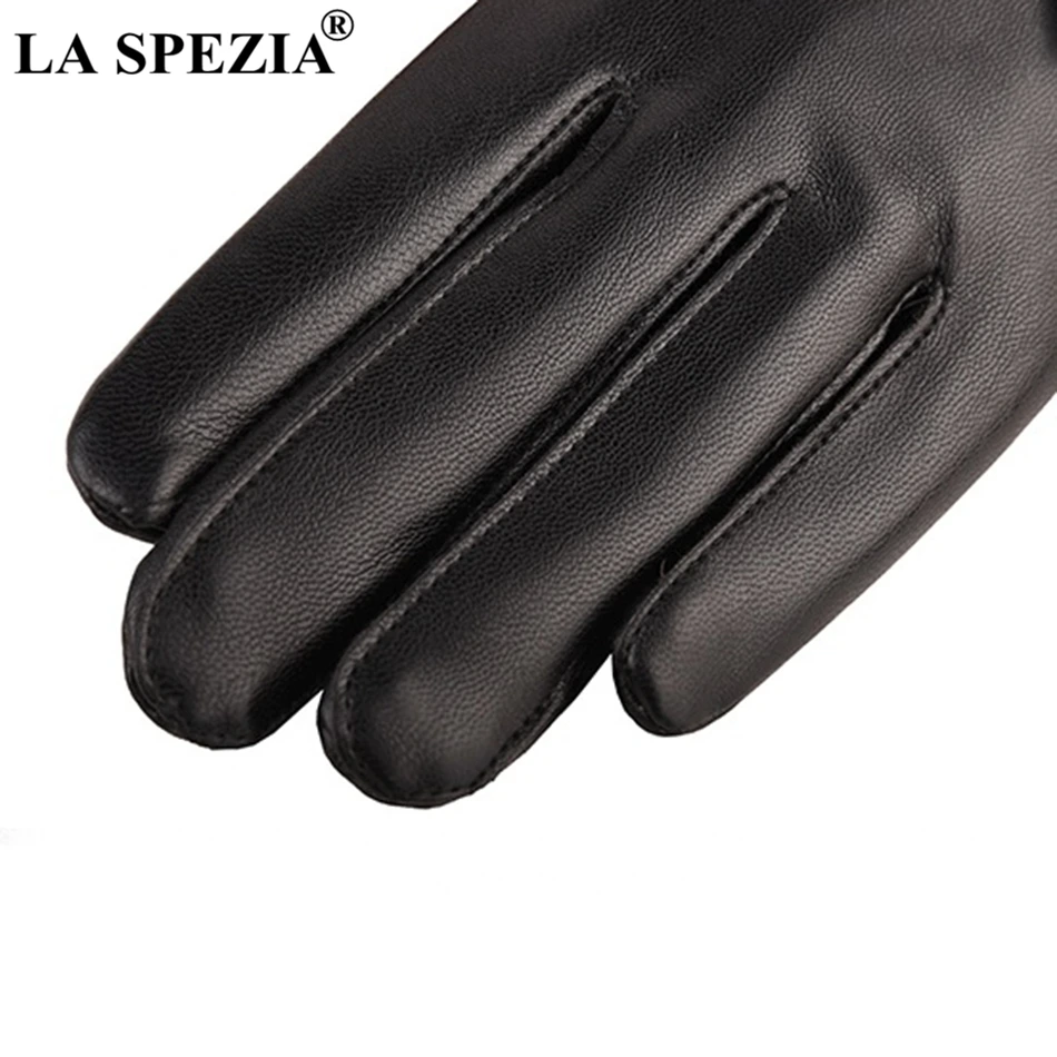 LA SPEZIA, женские перчатки, кожа, мех кролика, перчатки для девушек, для вождения, черный, сенсорный экран, коралловый бархат, зимние, флис, теплые, варежки для женщин