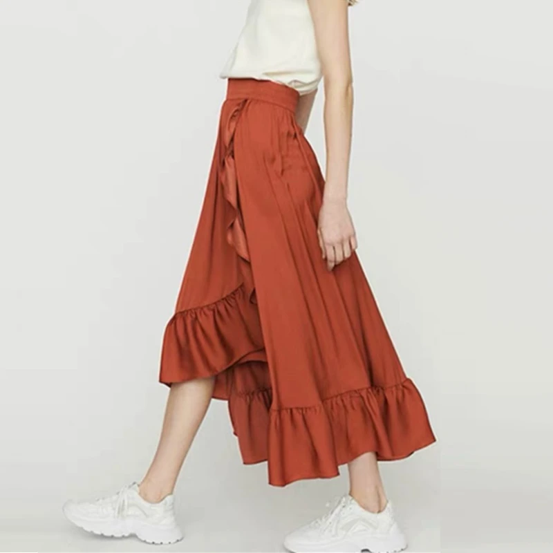 

Women Summer Skirts Runway A Line Ruffles Empire Irregular Skirt 2019 Fashion Holiday Casual Long Skirts Female