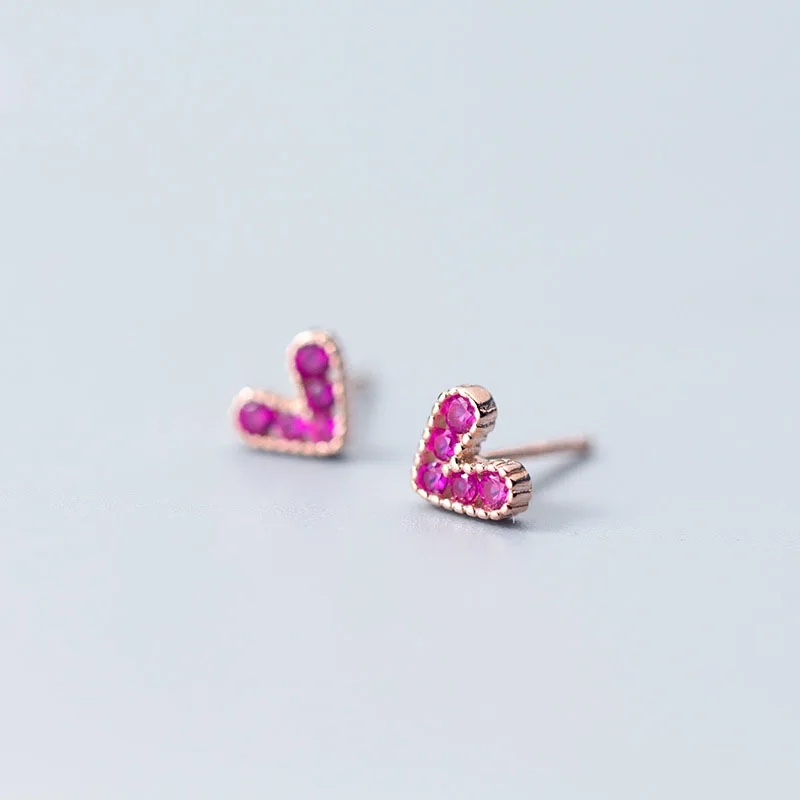 

Simple Rose Pink CZ Heart 925 Sterling Silver Studs Earrings