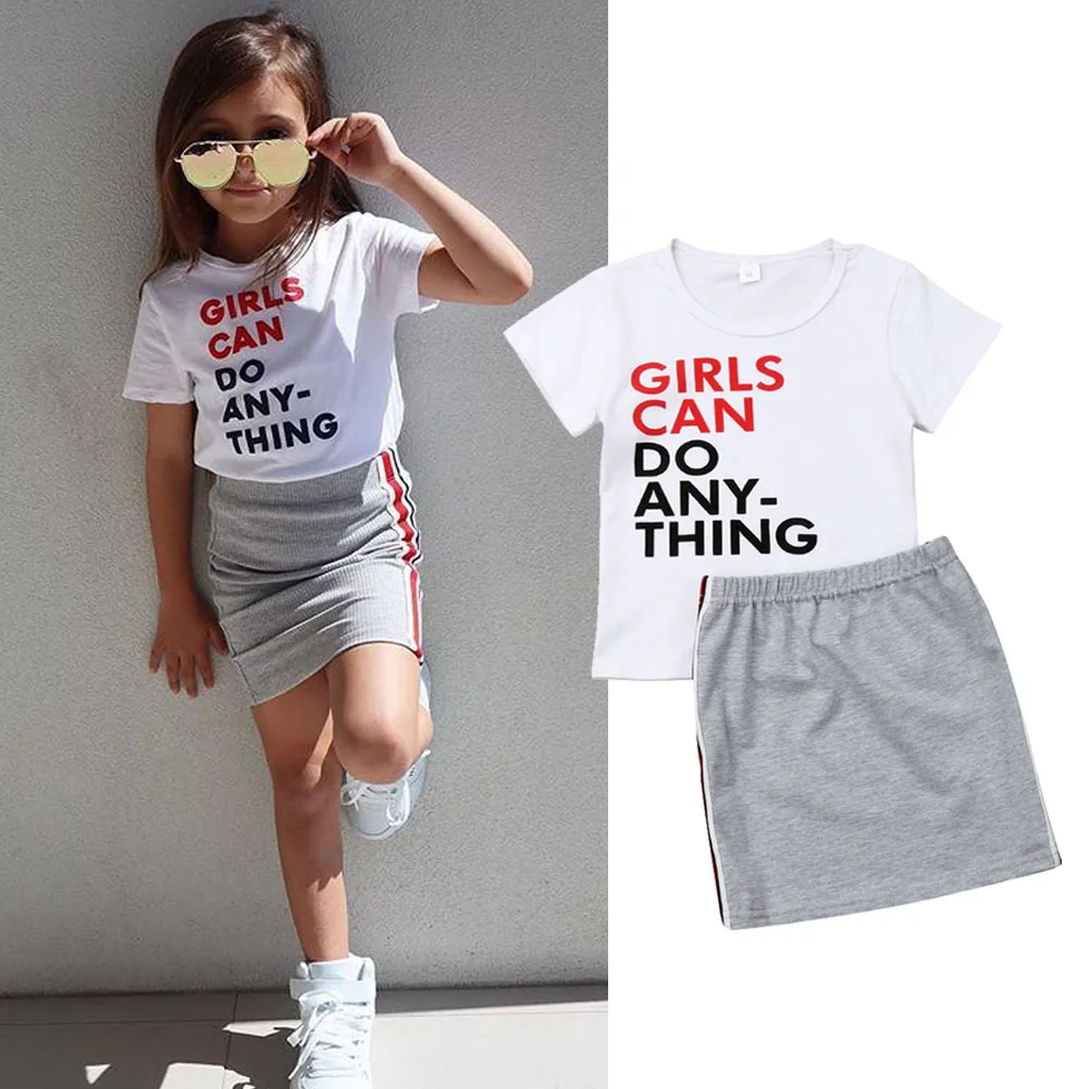 

2019 School Style Kids Baby Girls Clothes Set Cotton Casual T shirt Skirt 2PCS Children Clothing Beach Party Girls Dresses 1-6Y