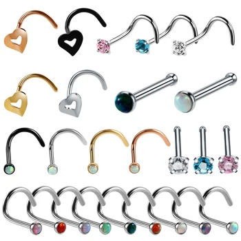 

1PC Steel Nose Rings Nostril Earrings Piercings Opal Nose Pin Nazir Screw Piercings Prong Gem Nose Stud Rings Body Jewelry 20G