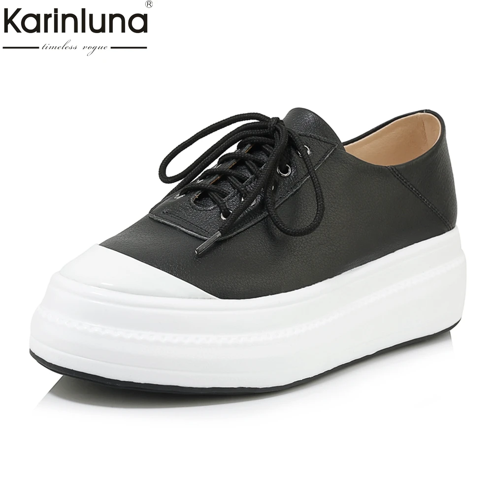 

Luxury genuine Cow Leather Hot INS Sneakers Woman Shoes Lace Up Flat Platform Comfortable Shoes Woman Vulcanize