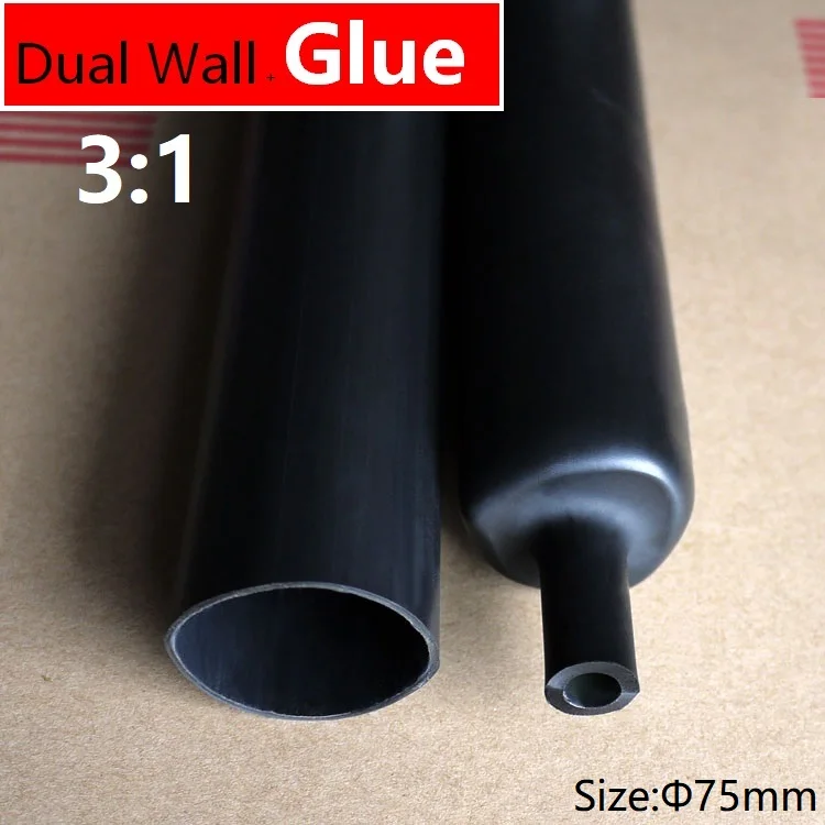 

1.22M 75mm Diameter PE 3:1 Ratio Heat Shrink Tube Adhesive Lined Dual Wall With Thick Glue Wire Wrap Waterproof Kit Cable Sleeve