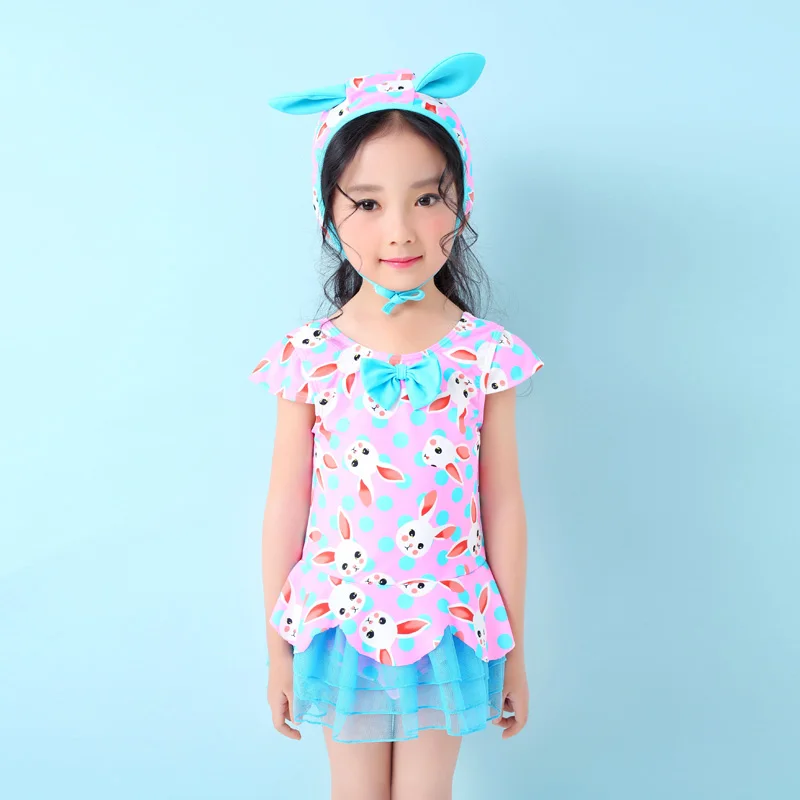 2017 Summer Rabbit Swimwear Gilrs One Piece Swimsuit Kid Bathing Suit