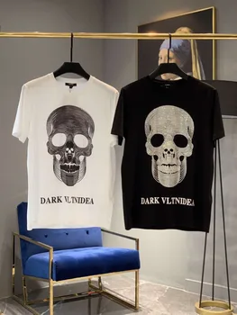 

High Quality 2019 New skull diamond brand clothing mens summer printed o-neck skull cotton short sleeve fashion cool t-shirt