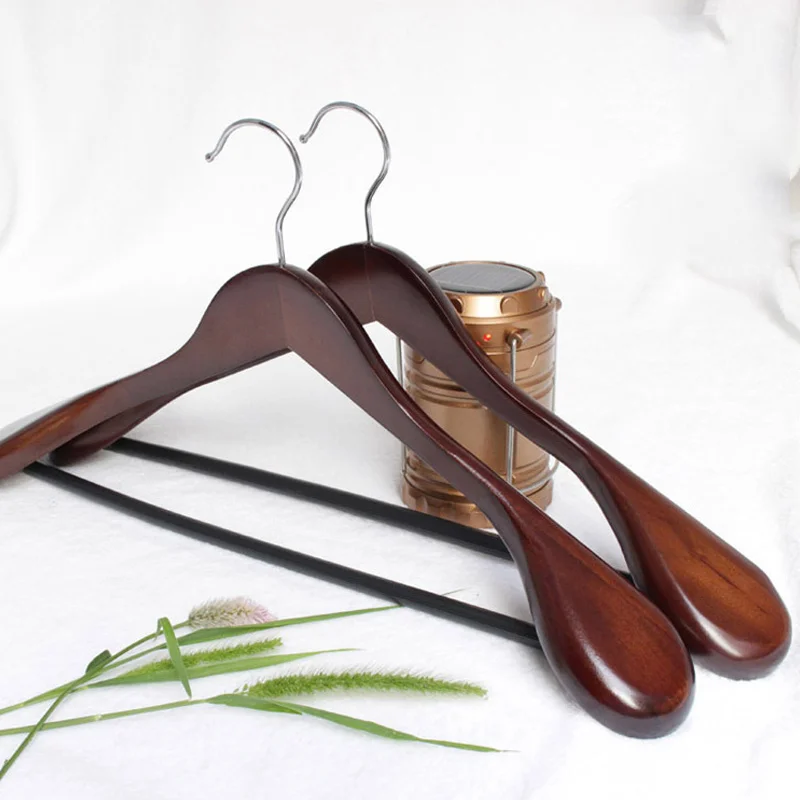 

Newly 6 Pcs Wide Shoulder Wooden Hangers with Non Slip Pants Bar for Coat Clothes Dress Suit