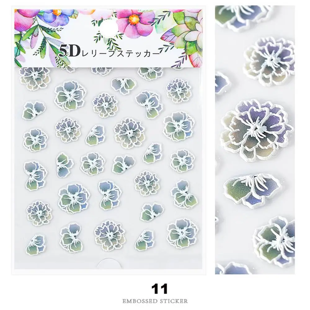 1 Sheet 3D Acrylic Embossed Flower Self Adhesive Nail Sticker Decal Slider Wrap Nail Art Decoration Manicurure Tools Accessories - Цвет: 11