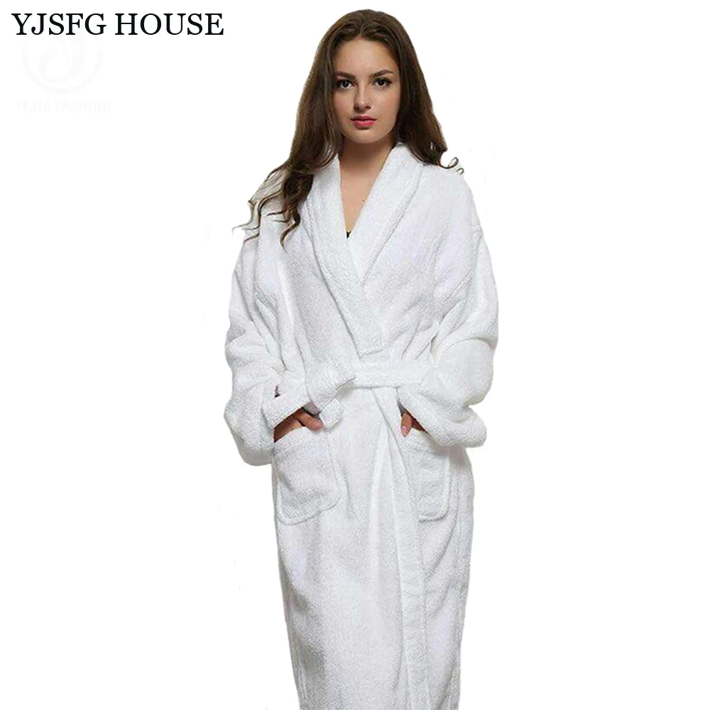 YJSFG HOUSE Long Unisex Winter Warm Dressing Gown Women And Men White